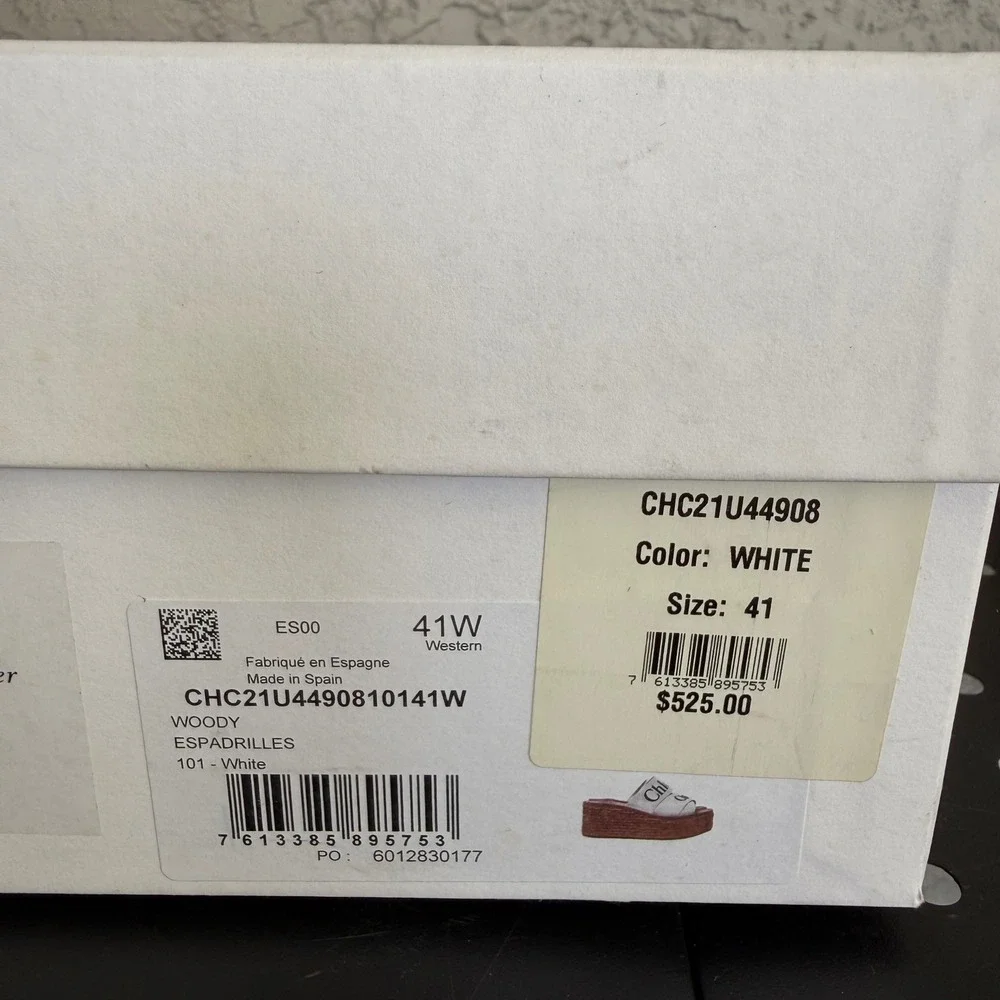 Chloe Woody Canvas Espadrilles Platform Sandals Size 41 EU‎ 10 US White x Brown